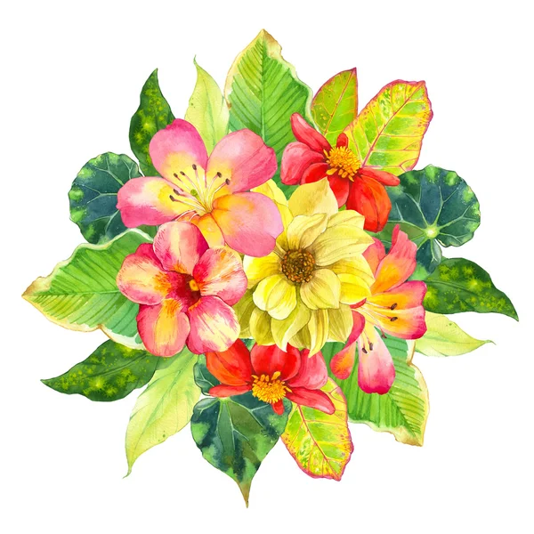 Illustration with realistic watercolor flowers — Stock Photo, Image