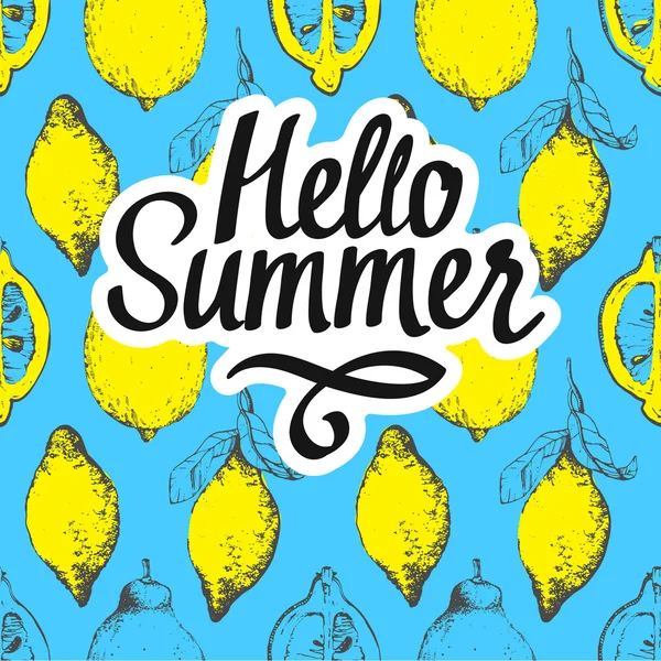 Hej sommar på citroner bakgrund — Stock vektor