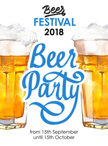 Cartaz da festa da cerveja. Ilustração aquarela com vidro de cerveja em estilo pitoresco para bar. Menu de bebidas para comemorar. Oktoberfest. — Fotografia de Stock