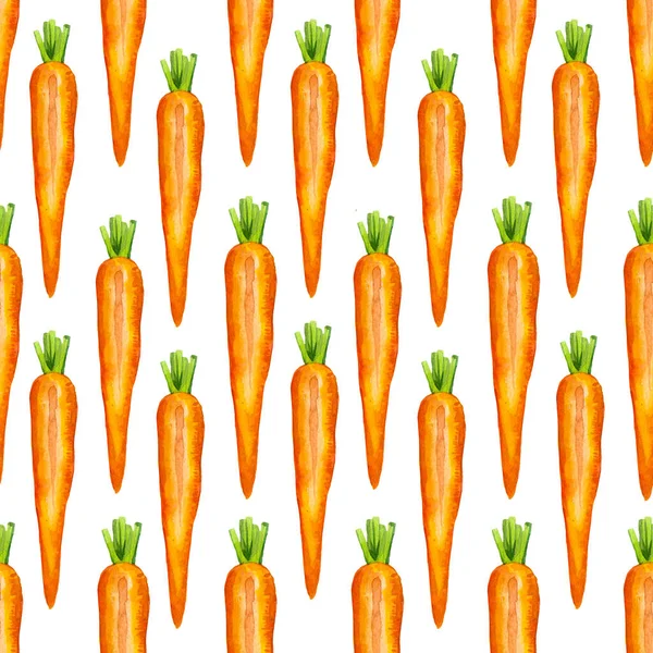 Vegetables watercolor seamless pattern. Fresh organic food. Set with carrot. Simple painting sketch. — Stock Photo, Image