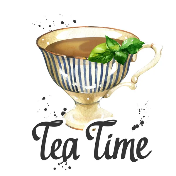 Bicchiere ad acquerello. Tea party illustrazione su sfondo bianco. Elementi decorativi con bevande calde tradizionali per il vostro design. Decorazione multicolore. — Foto Stock