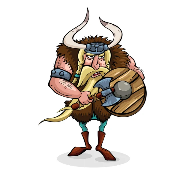 Divertido enojado Vikingo en estilo de dibujos animados — Vector de stock