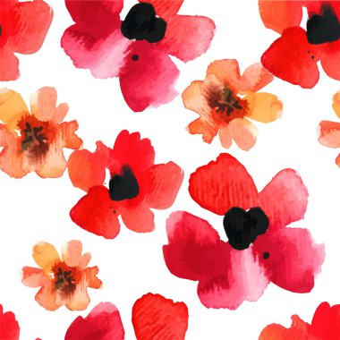 watercolor red poppies background clipart