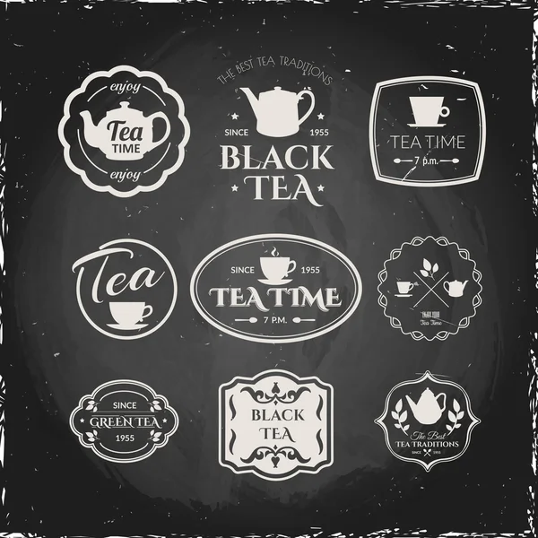 Símbolos simples com copo e bule de chá — Vetor de Stock