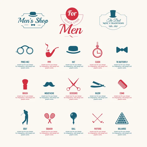 Gentleman icons set. — Stock Vector