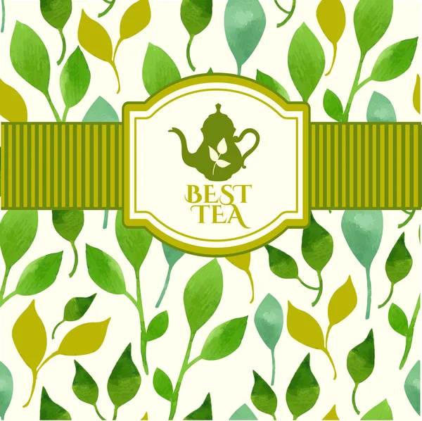 Teapot logo on leaves background — Stock Vector