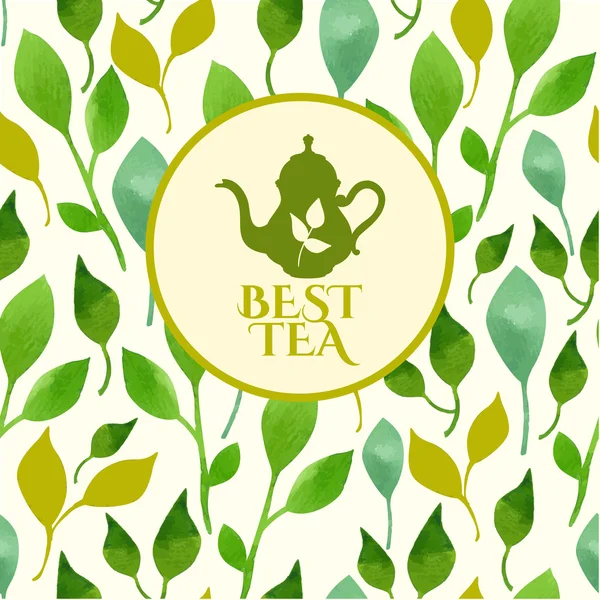 Teekanne Logo auf Blättern Hintergrund — Stockvektor