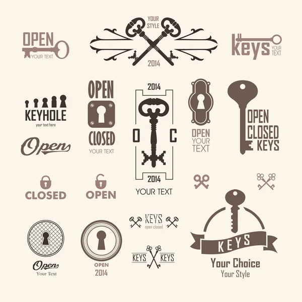 Vintage keys silhouettes — Stock Vector