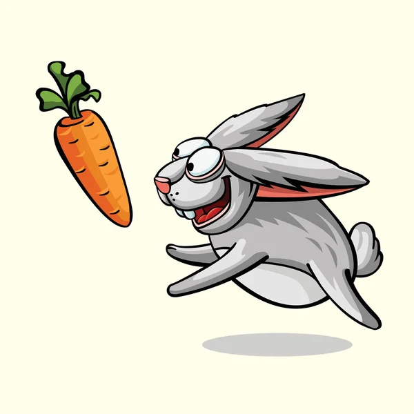 Conejo loco corriendo por la zanahoria — Vector de stock