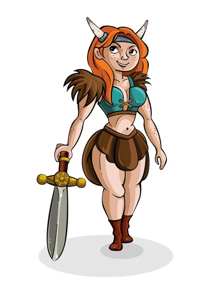 Bonito desenho animado menina viking — Vetor de Stock