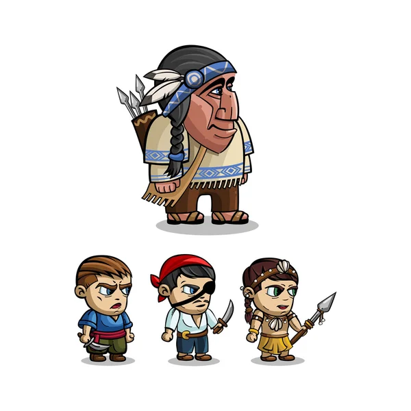 Conjunto de divertidos guerreros de dibujos animados — Vector de stock