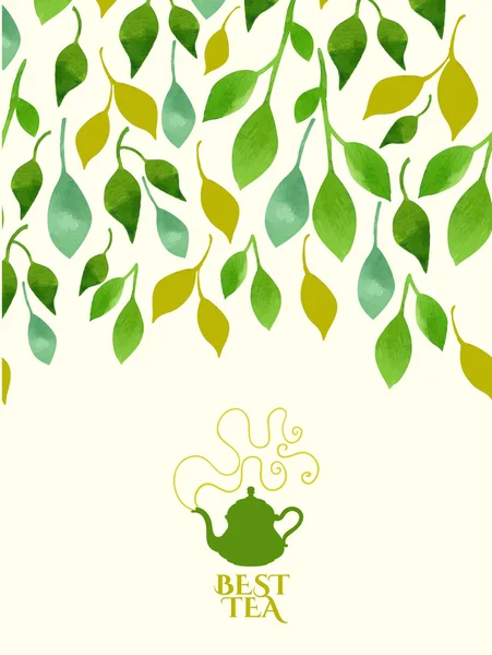 茶壶徽标上树叶背景 — 图库矢量图片#
