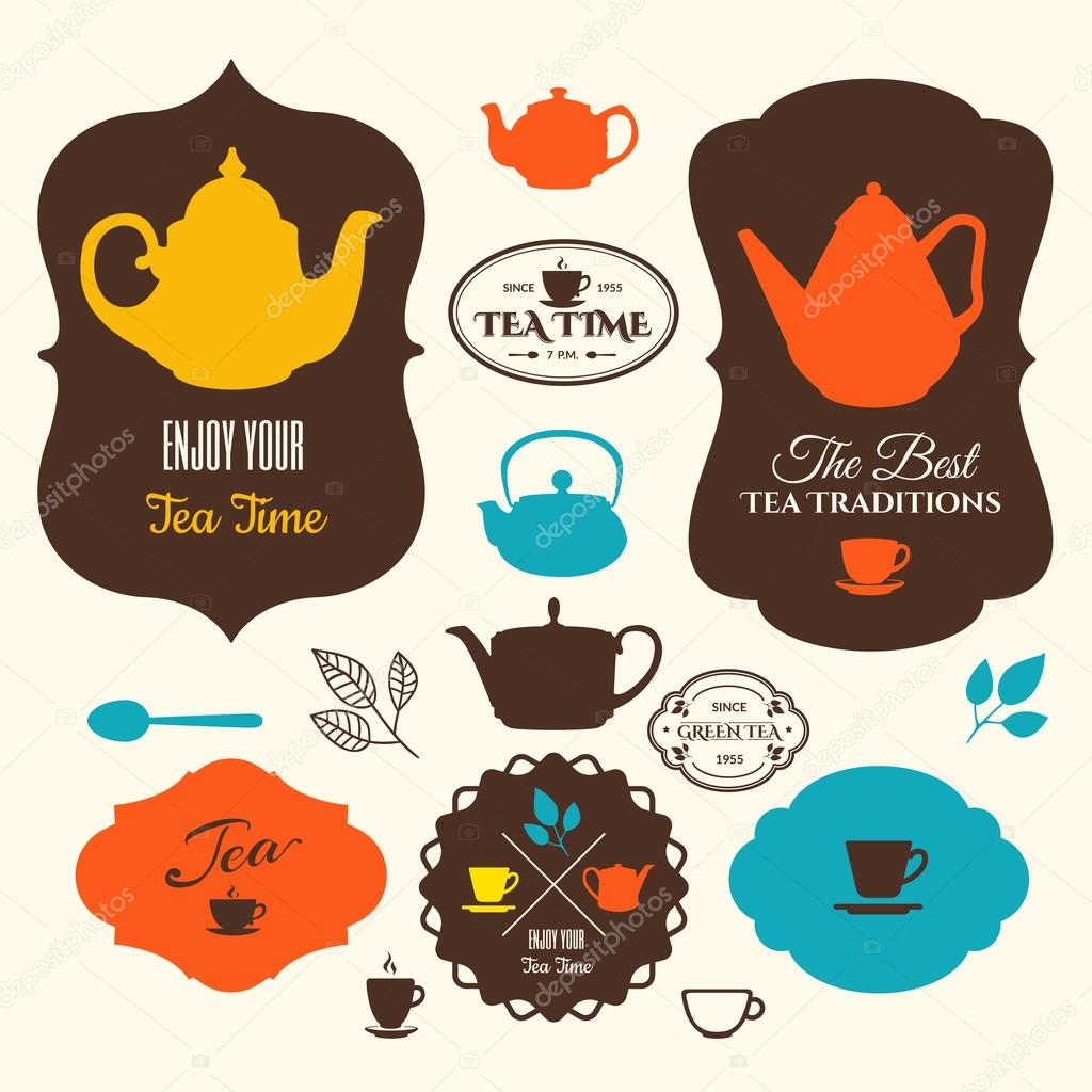 Set of labels and icons on theme tea. Tradition of tea time. Tea logos