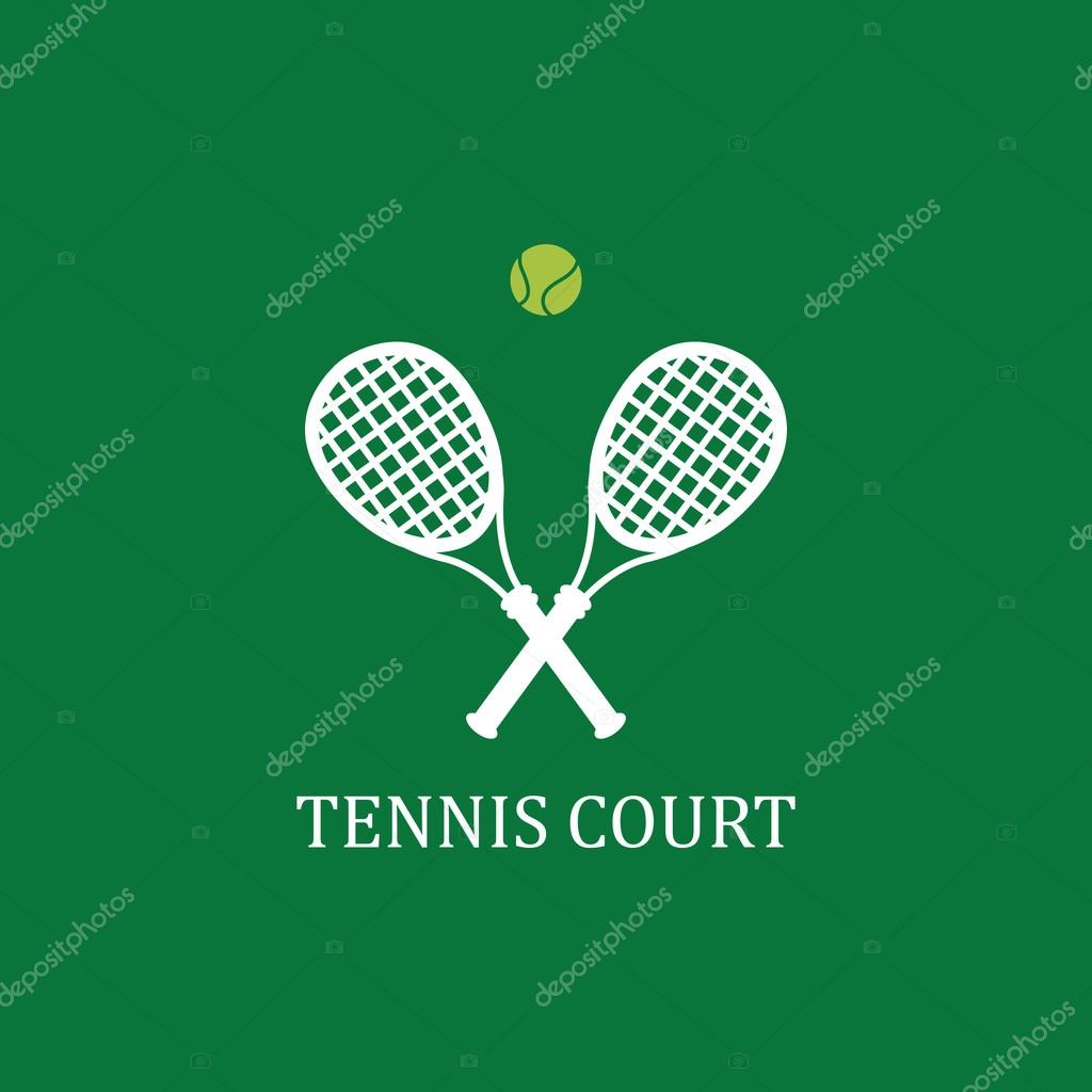 Logo for tennis. Two crossed rackets and ball  on green background.