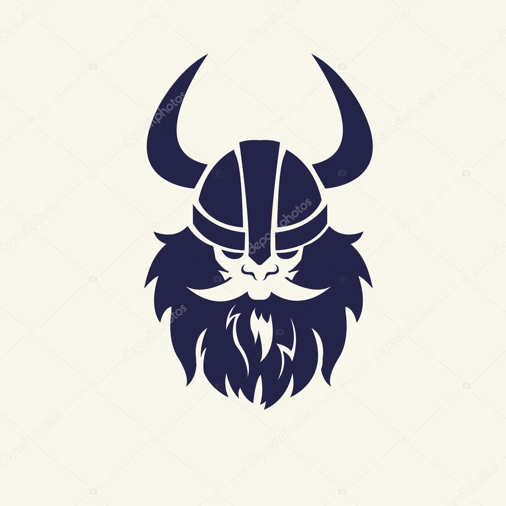 Stencil image of warrior. Head emblem for mascot design. Game icon. Cartoon style.