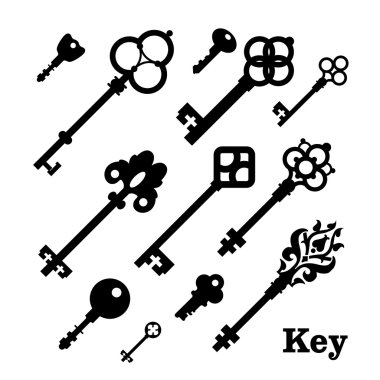 Vintage keys silhouettes clipart