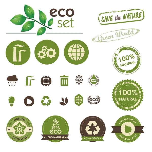 Логотип и иконки для зеленых технологий — стоковый вектор