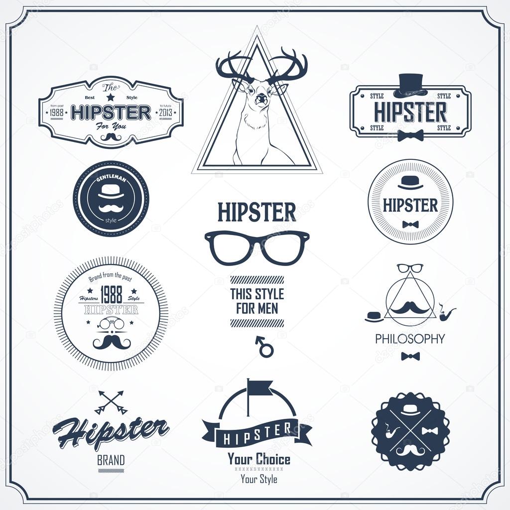 Set of hipster vintage Logos and Icons. Simple flat elements and symbols for design.