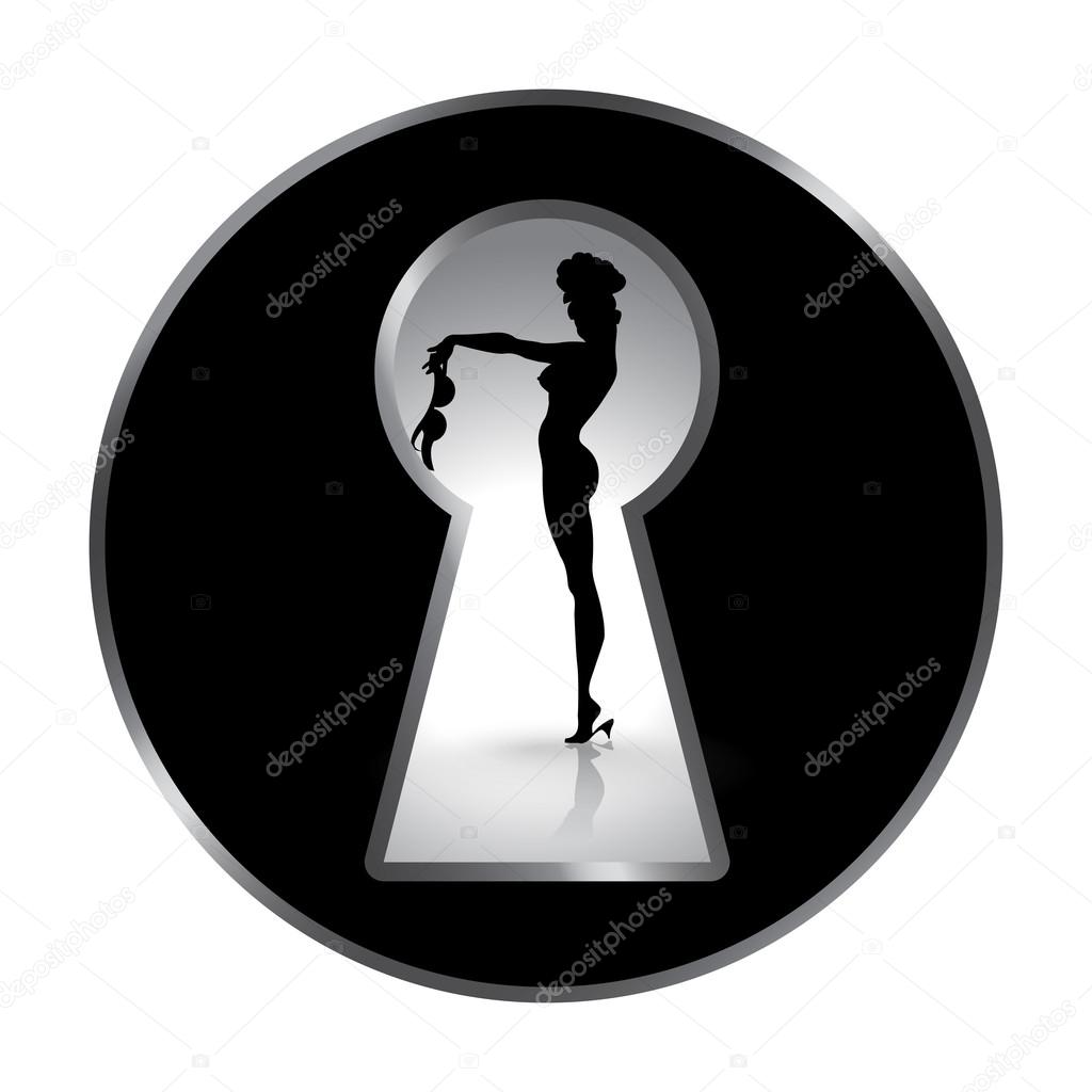 Silhouette of a woman seen through a keyhole
