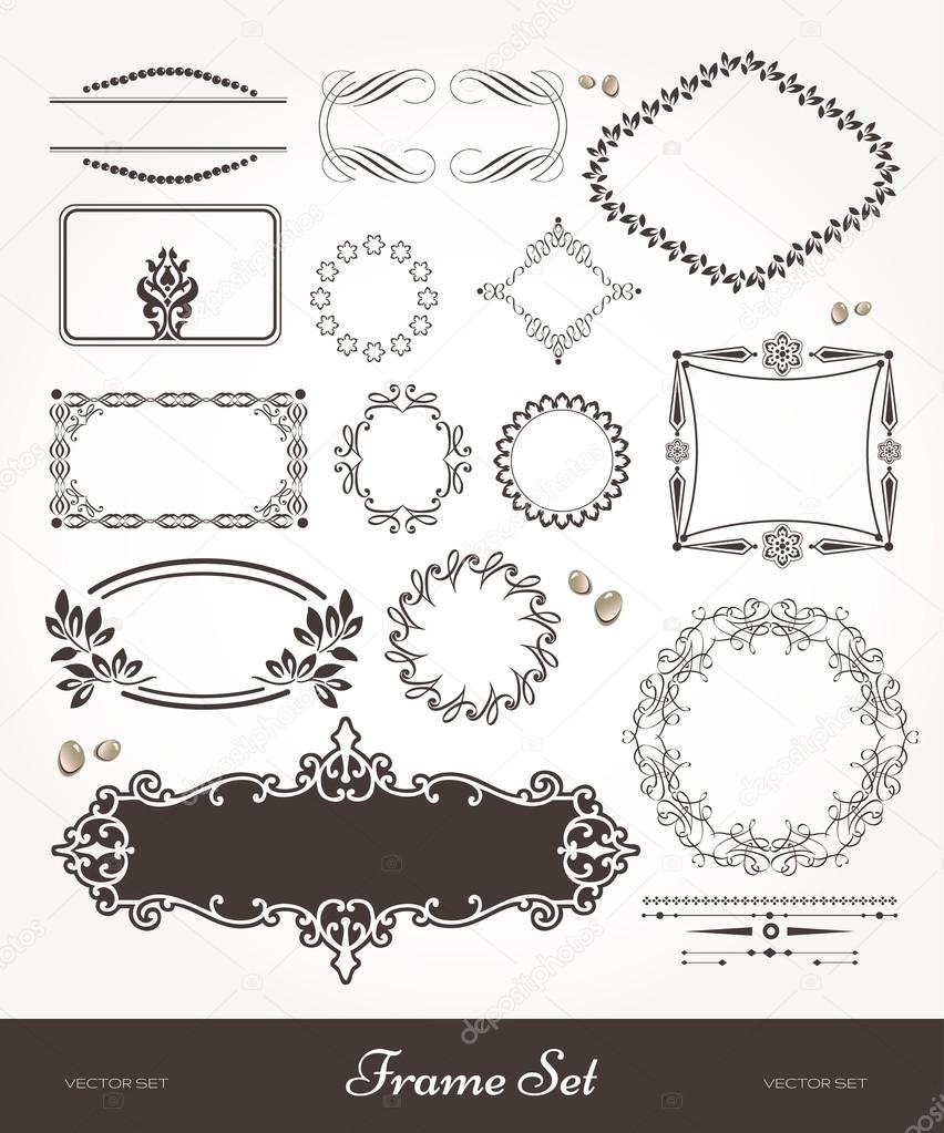 Vector set with calligraphic frames and page decoration.