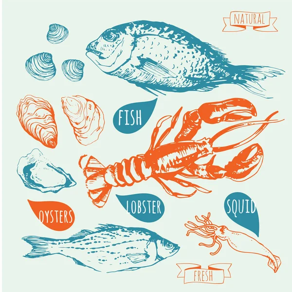 Hand-drawn sketch of seafood. — Stock Vector