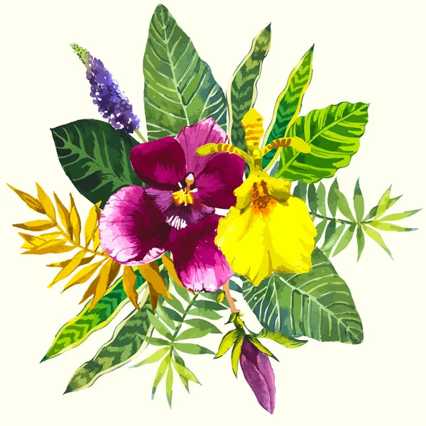 Illustrazione vettoriale con fiori ad acquerello . — Vettoriale Stock