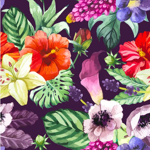Illustration vectorielle avec fleurs aquarelles . — Image vectorielle