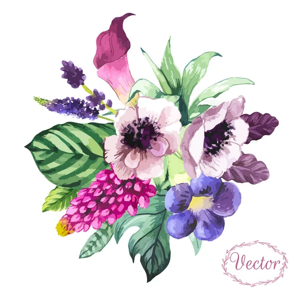 Ilustración vectorial con flores de acuarela . — Vector de stock