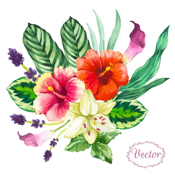 Ilustração vetorial com flores aquarela . — Vetor de Stock