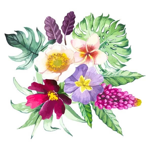 Illustration vectorielle avec fleurs aquarelles . — Image vectorielle