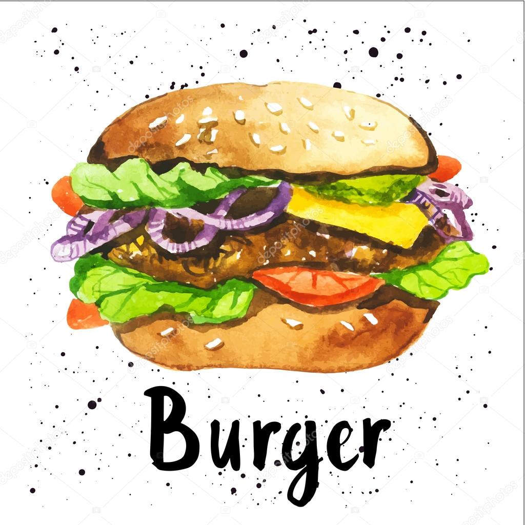 Vector illustration with watercolor food.