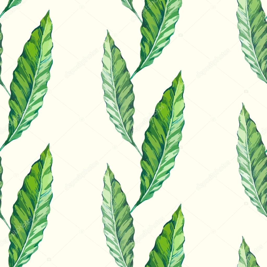 Vector illustration with tropical leaves. 