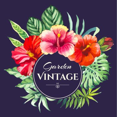 Vektör çizim suluboya çiçekli.