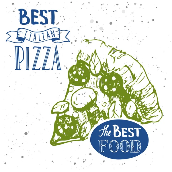 Vector illustration on white background with sketch pizza. — 图库矢量图片