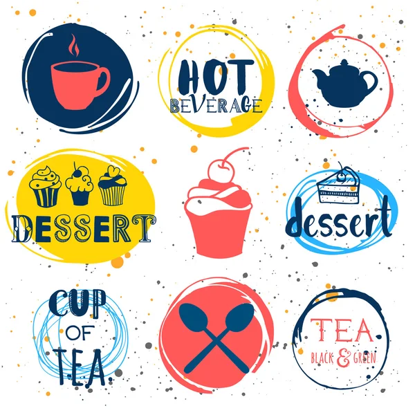 Bardak, kaşık ve çaydanlık komik sembolleri — Stok Vektör