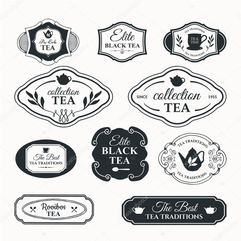Simple symbols with cup and teapot. Traditions of tea time. Decorative elements for your design. Black and white.