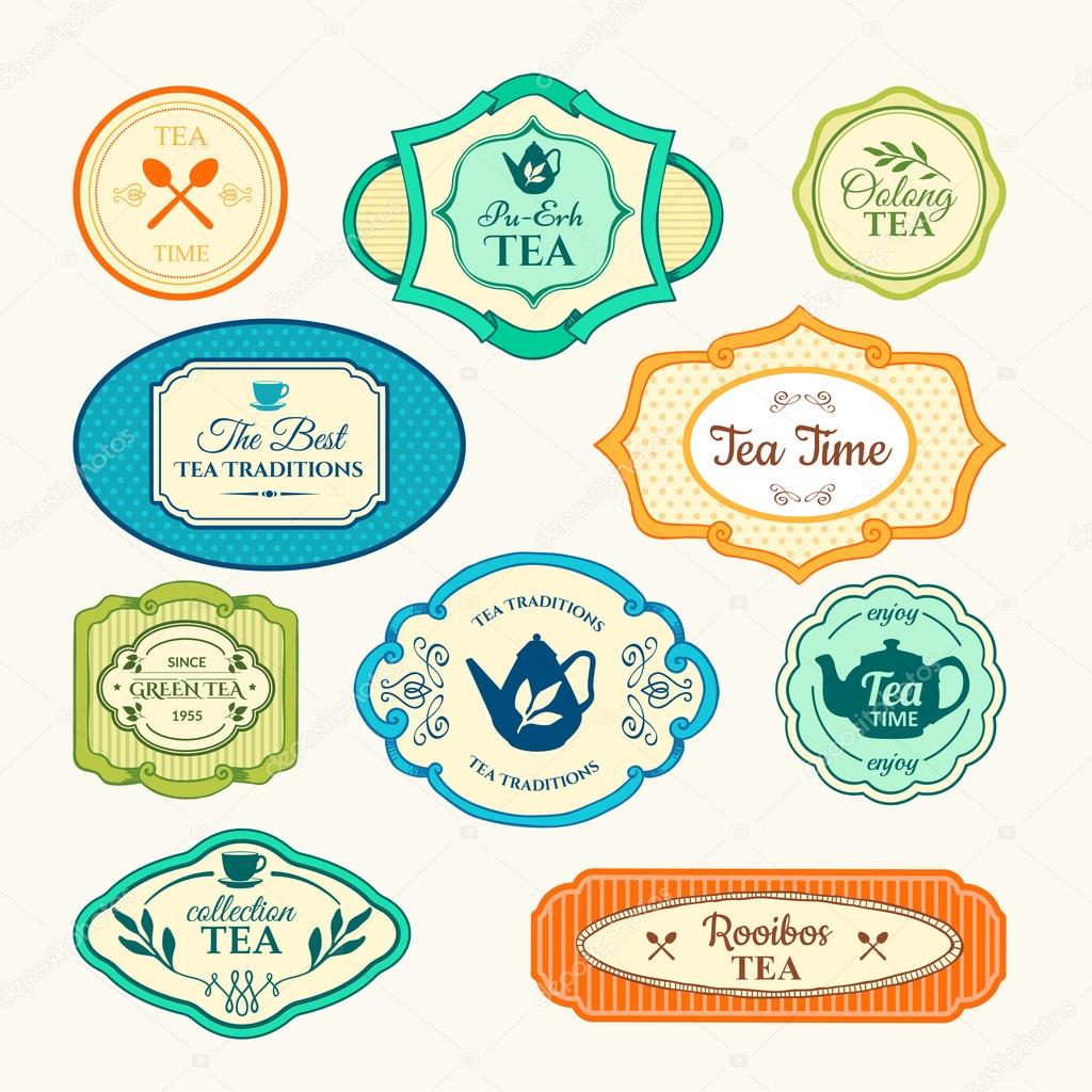 Simple symbols with cup and teapot. Traditions of tea time. Decorative elements for your design.