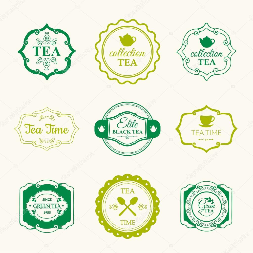 Simple symbols with cup and teapot. Traditions of tea time. Decorative elements for your design.