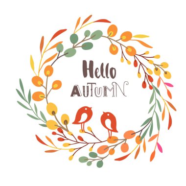 Çelenk kuşlar ile. Sonbahar renkleri.