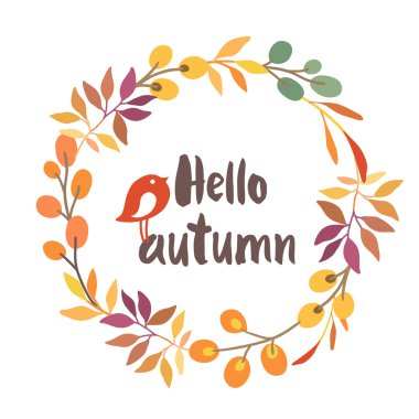 Çelenk ile kuş. Sonbahar renkleri.