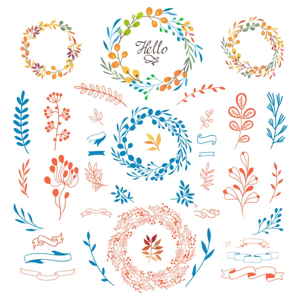 Wreath leafs and flowers — Stock Vector