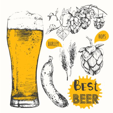 Oktoberfest ayarlayın. Bira ve sosis. Pub menü.