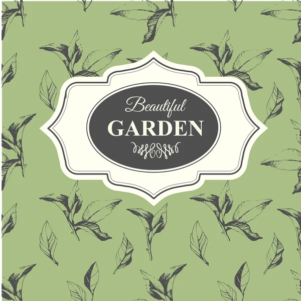 Patrón verde con hojas de té. Estilo de boceto . — Vector de stock