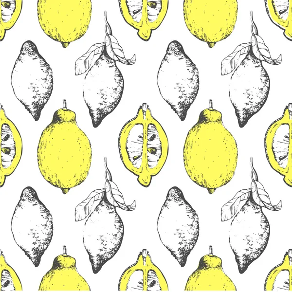 手绘草图的柠檬。桔的模式. — 图库矢量图片
