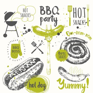 Barbekü partisi. Festival geleneksel Amerikan Gıda vektör çizim.