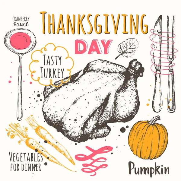 Thanksgiving day. Vector illustration of festive traditional food. — Stockvector