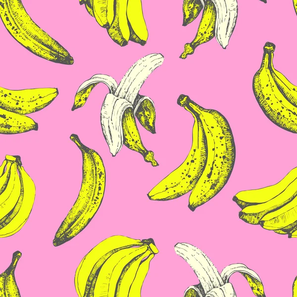 Hand-drawn sketch of banana. Seamless nature background. — Stok Vektör