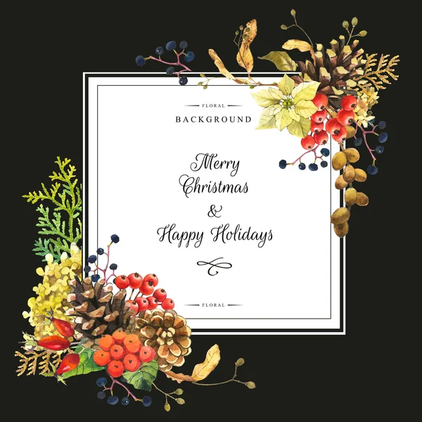 Ilustración con flores de acuarela. Feliz Navidad. . — Foto de Stock