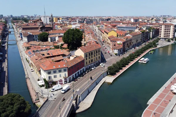 Włochy Lombardia Mediolan Widoki Lotnicze Dronem Nad Miastem Navigli Darsena — Zdjęcie stockowe