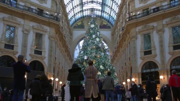 Europa Italië Milaan December 2020 Kerstboom Swarovski Vittorio Emanuel Gallery — Stockvideo